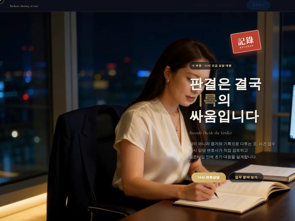 홈페이지 제작 사례 — 부천변호사 데모 디자인 PC 화면